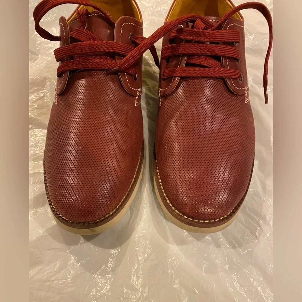 Beta Leather Derbys Shoes cognac red lace up stitched men's size 9